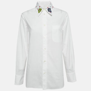 Marni White Cotton Sequined Collar Full Sleeve Shirt S