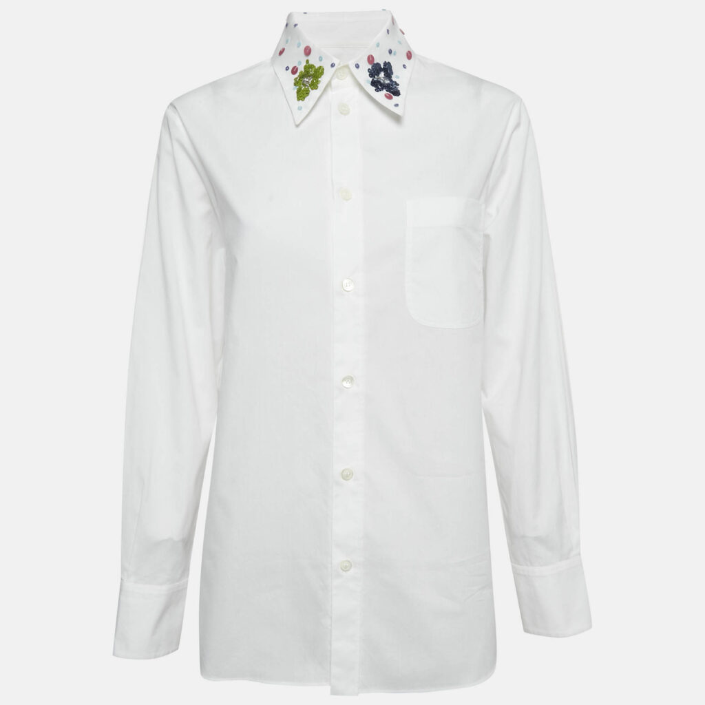 luxury-women-marni-used-clothes-p1150074-001 Marni White Cotton Sequined Collar Full Sleeve Shirt S