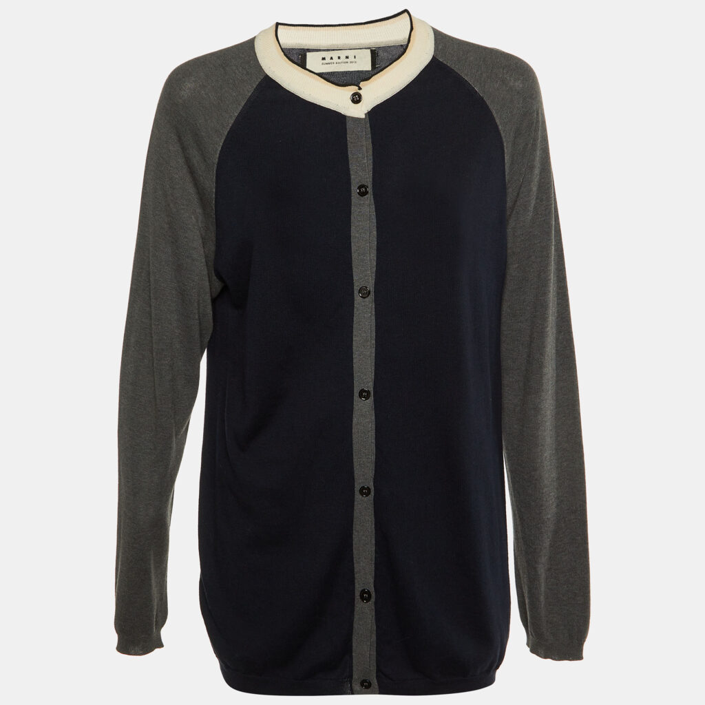 luxury-women-marni-used-clothes-p1152073-004 Marni Black & Grey Cotton Knit Button Front Cardigan L