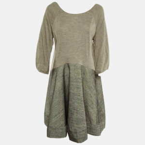 Marni Cream & Grey Wool Paneled Oversized Mini Dress M