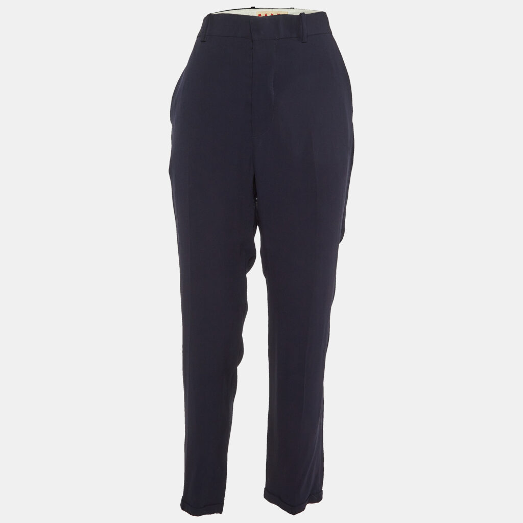 luxury-women-marni-used-clothes-p1152162-001 Marni Navy Blue Crepe Tapered Leg Trousers L