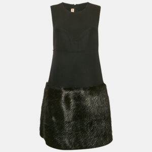 Marni Black Suede and Real Fur Trim Short Dress M