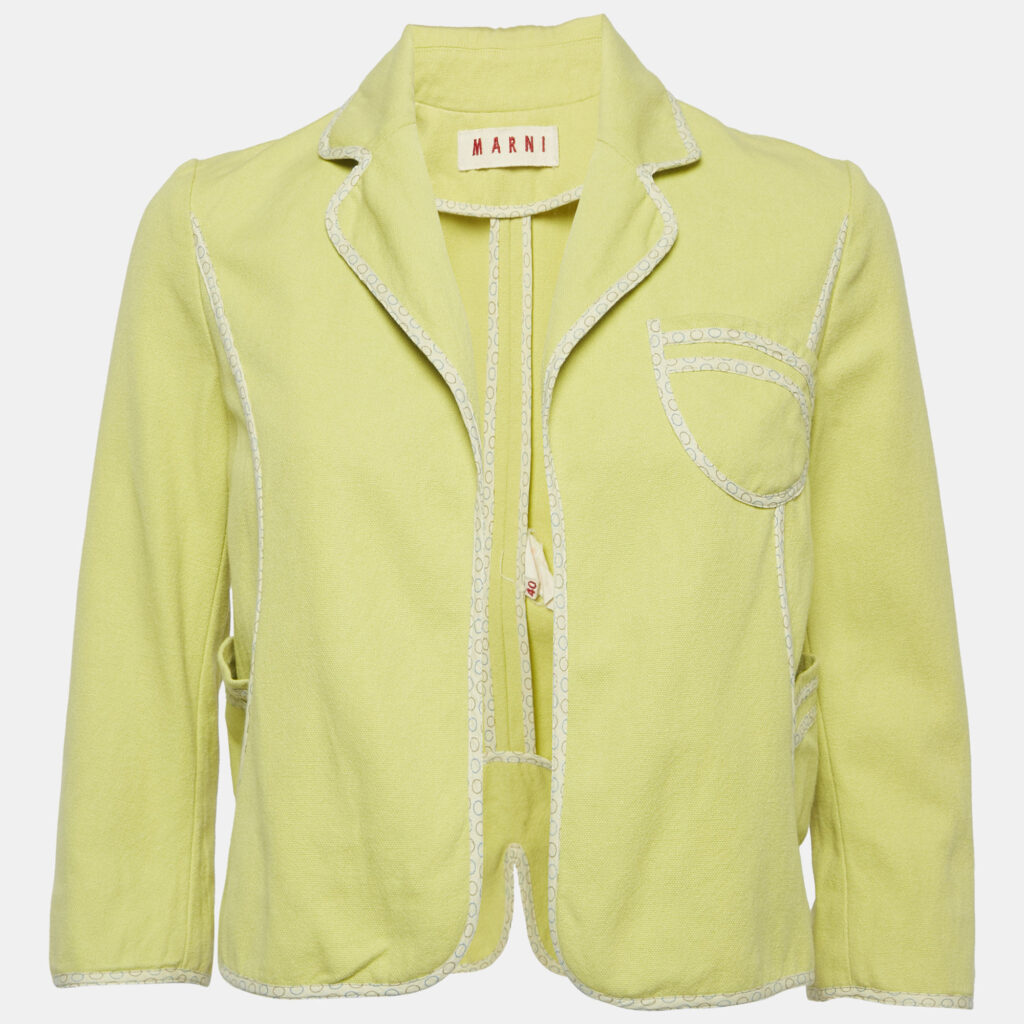 luxury-women-marni-used-clothes-p1159718-005 Marni Green Canvas Contrast Trimmed Open Front Jacket M