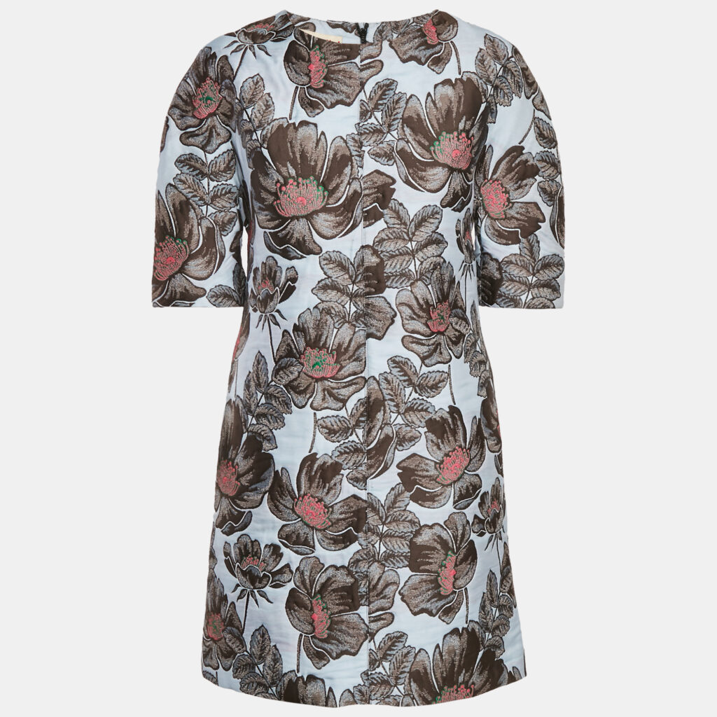 luxury-women-marni-used-clothes-p1164337-009.jpg Marni Blue Floral Jacquard Shift Dress M
