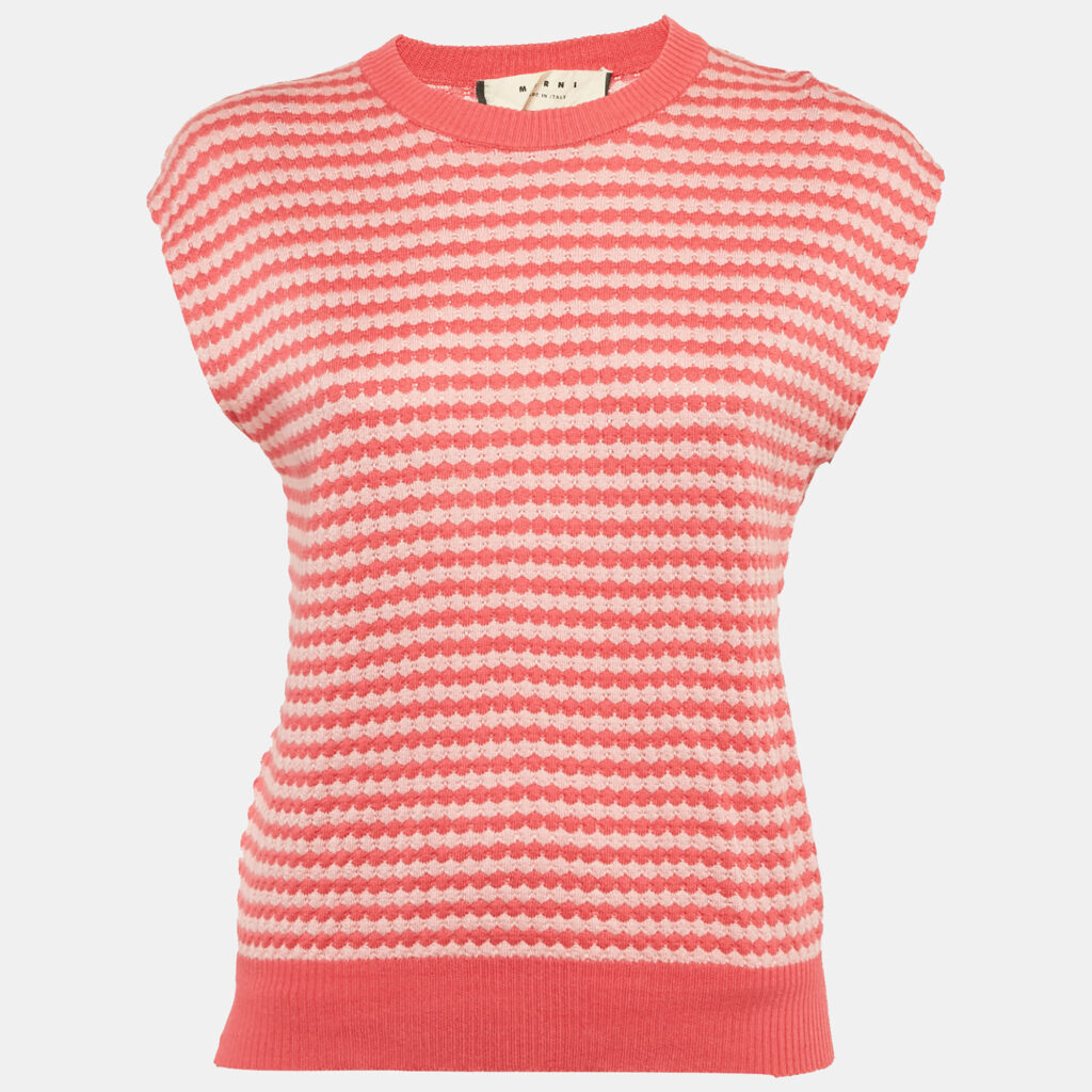 luxury-women-marni-used-clothes-p1168331-005 Marni Pink Honeycomb Pattern Cotton Sleeveless Jumper M
