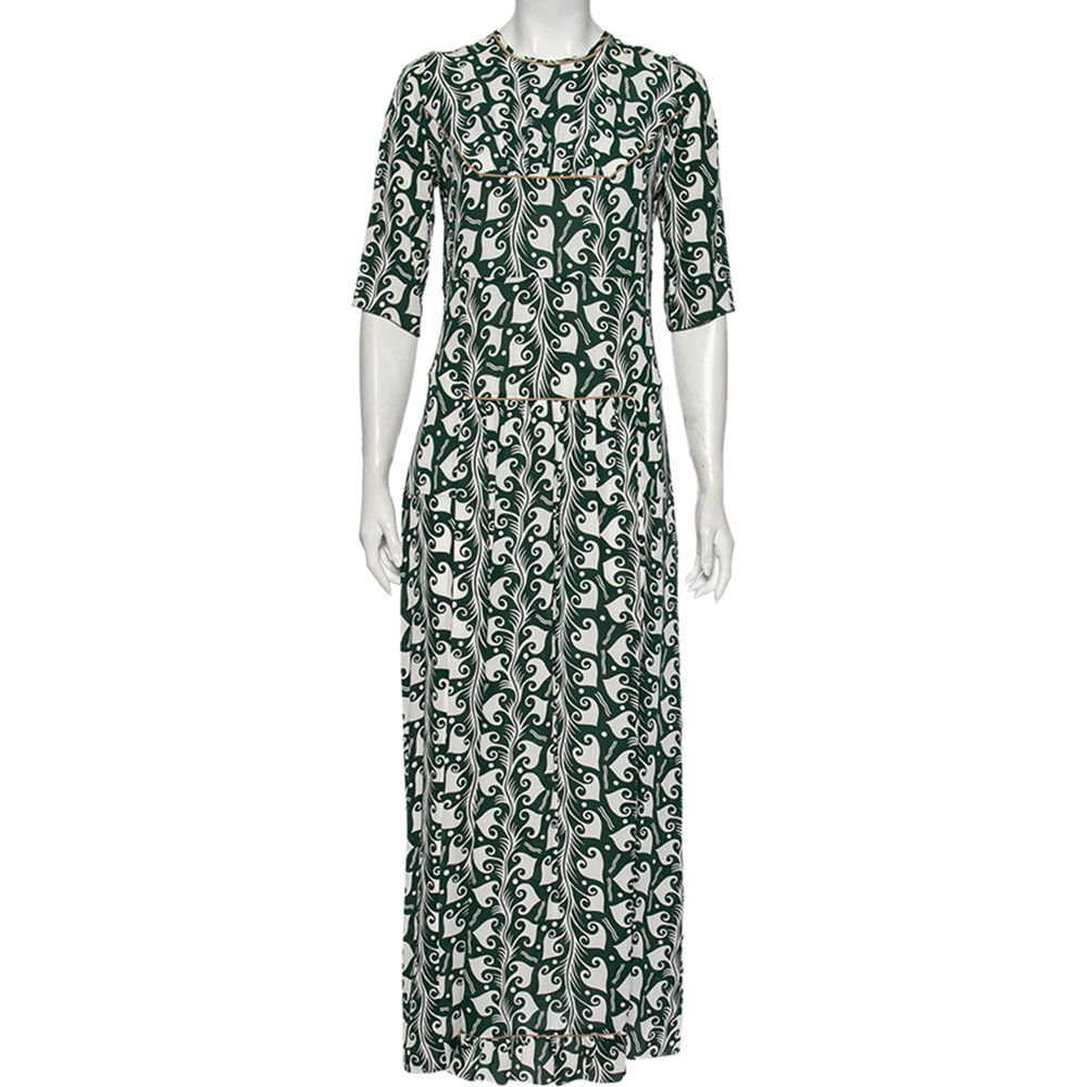 luxury-women-marni-used-clothes-p499571-003 Marni Green Printed Crepe Pleated Front Detailed Maxi Dress S