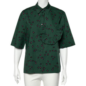 Marni Green Printed Ruffled Trim Pocket Detailed Button Front Shirt S