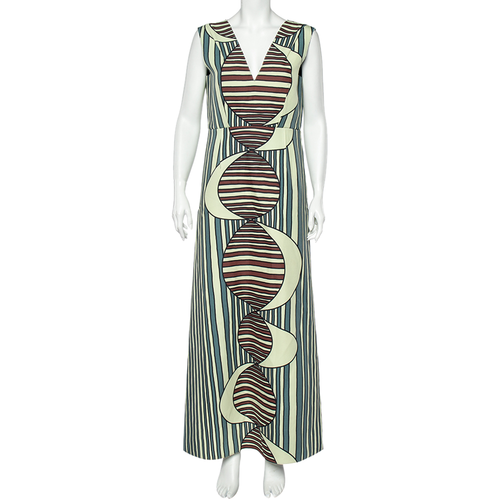 luxury-women-marni-used-clothes-p517190-005-2 Marni Multicolor Printed Knit Plunge Neck Sleeveless Maxi Dress M