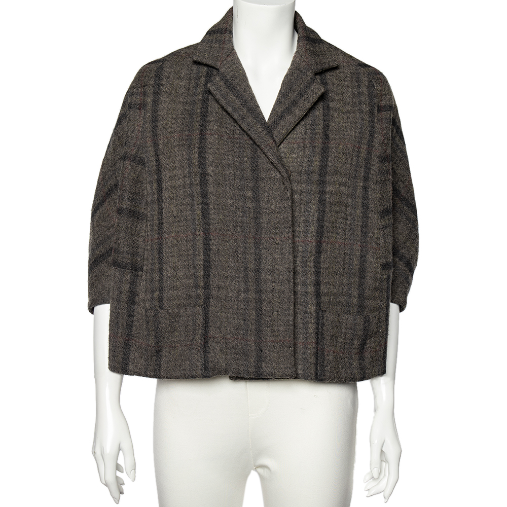luxury-women-marni-used-clothes-p519049-001-2 Marni Grey Checkered Wool Oversized Cropped Jacket M