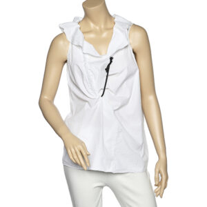 Marni White Cotton Ruffle Detail Sleeveless Top M