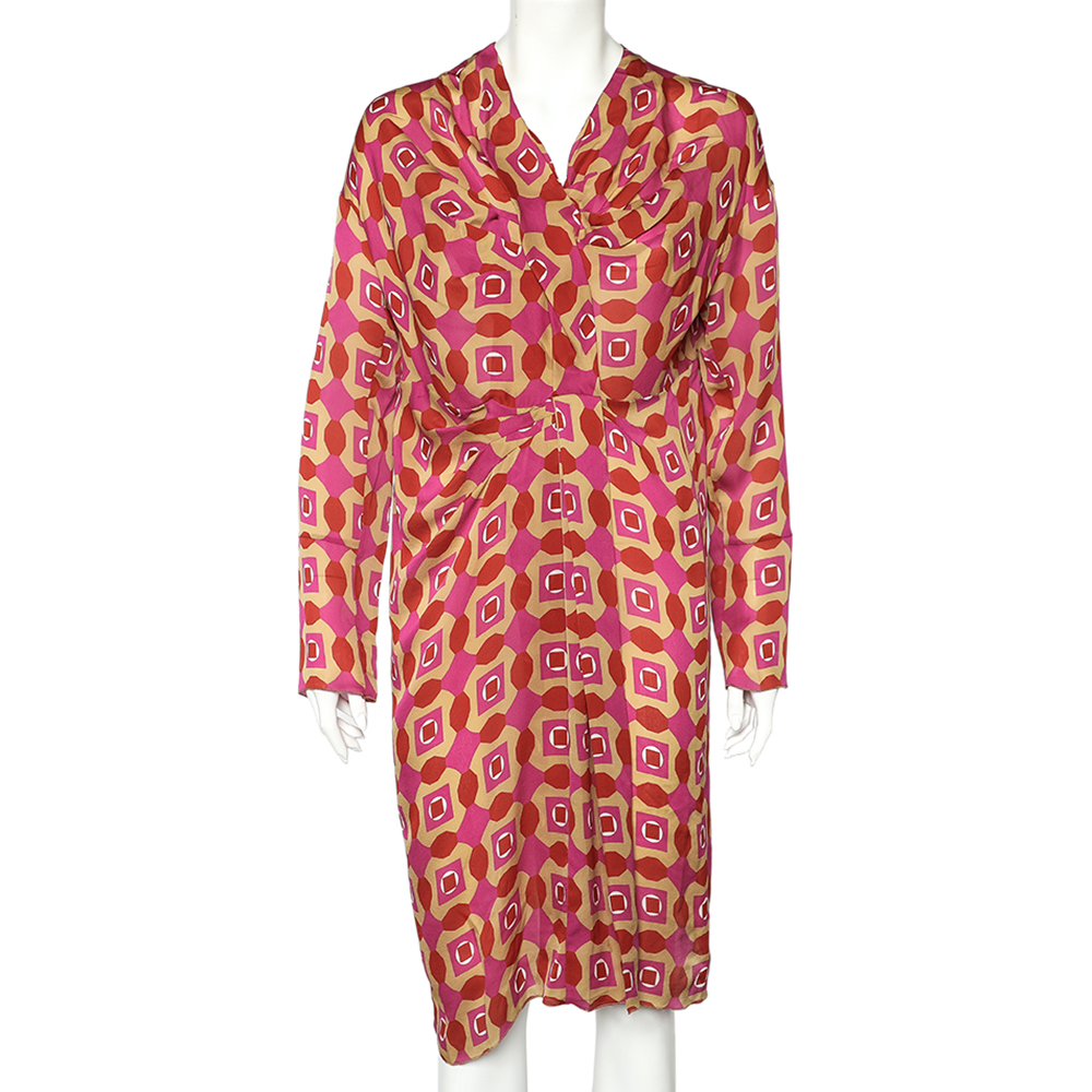 luxury-women-marni-used-clothes-p598025-007-2 Marni Multicolor Geometric Printed Silk Draped Midi Dress S