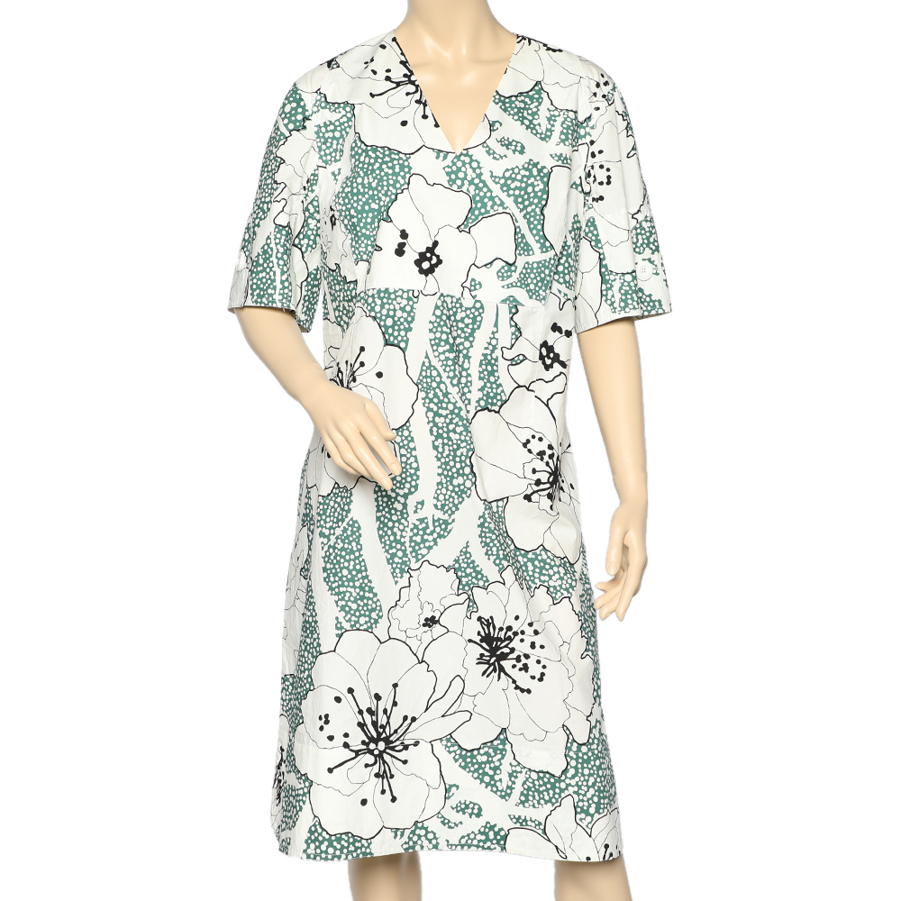 luxury-women-marni-used-clothes-p605805-001-1 Marni White Floral Printed Cotton V-Neck Midi Dress L