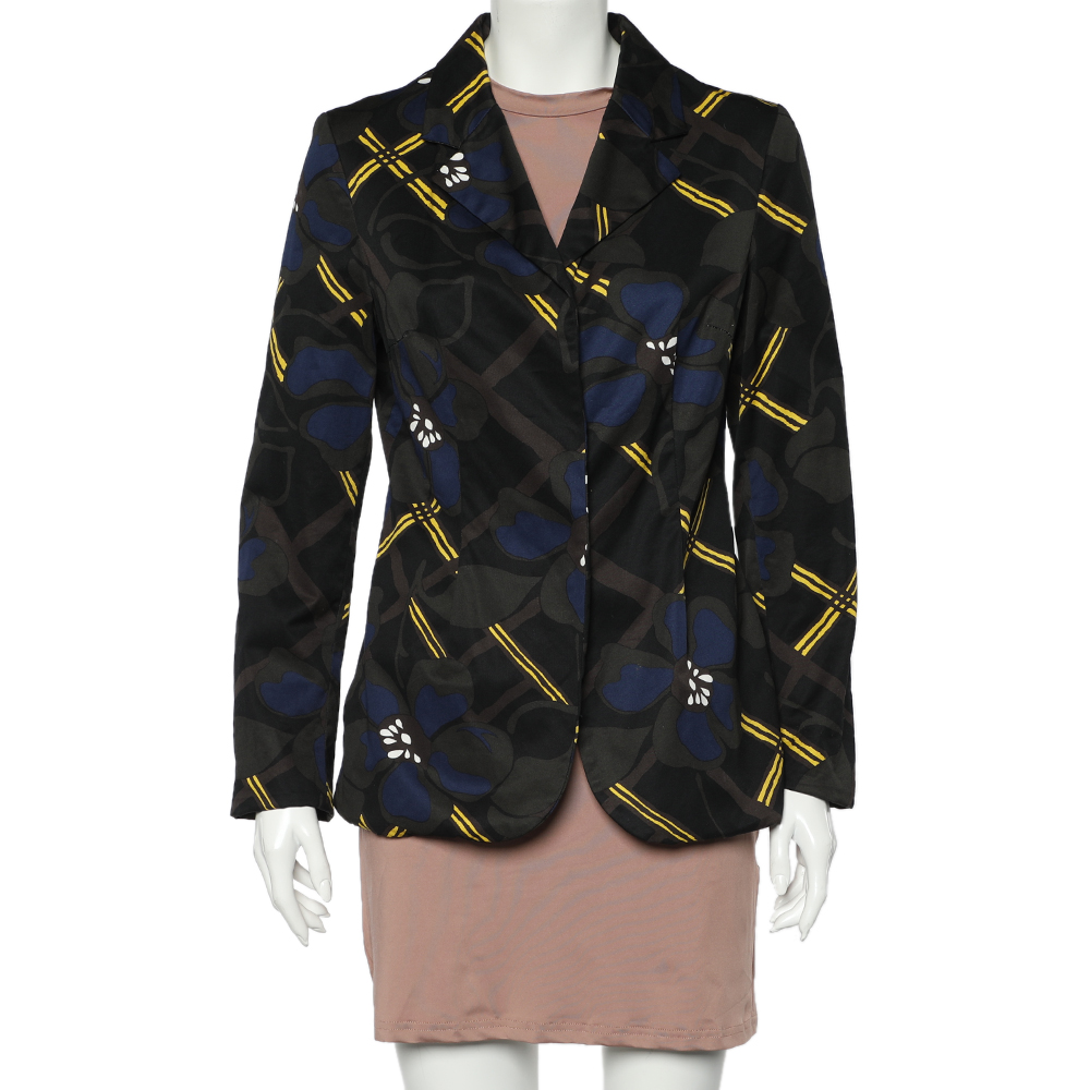 luxury-women-marni-used-clothes-p606205-004-2 Marni Multicolor Printed Cotton Button Front Blazer M