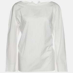 Marni White Cotton Tie Detail Round Neck Long Sleeve Blouse L