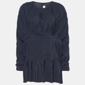 Marni Midnight Blue Silk Pleated Slouchy Top L