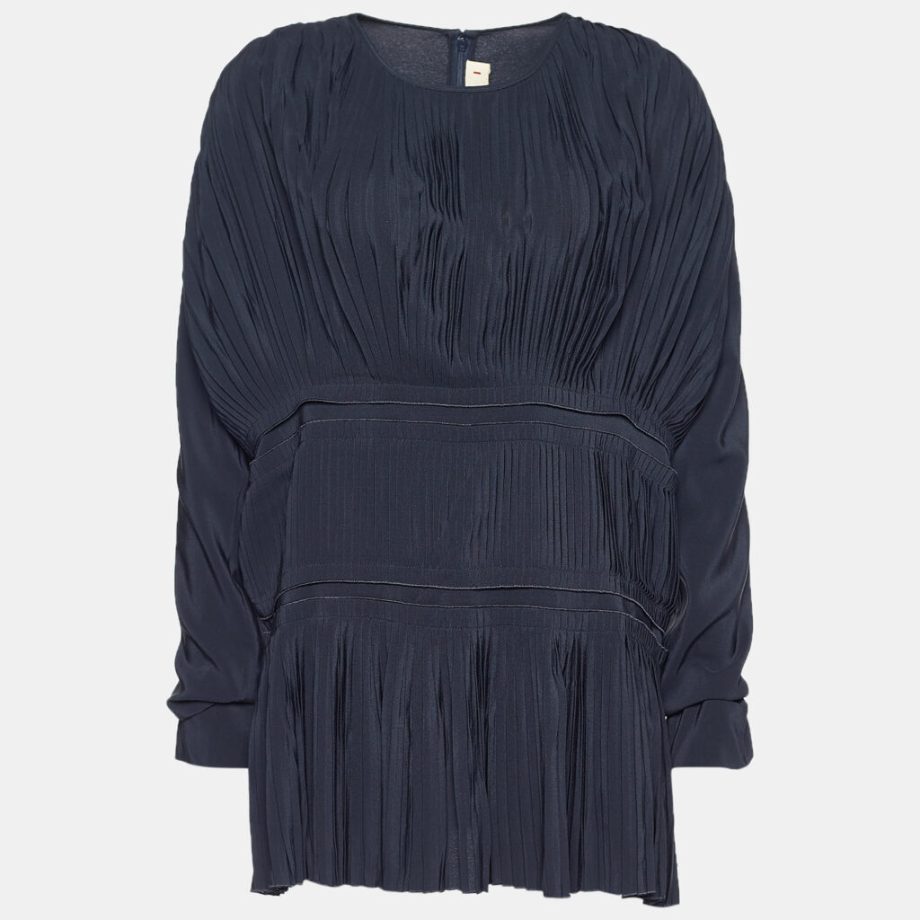 luxury-women-marni-used-clothes-p640024-006 Marni Midnight Blue Silk Pleated Slouchy Top L
