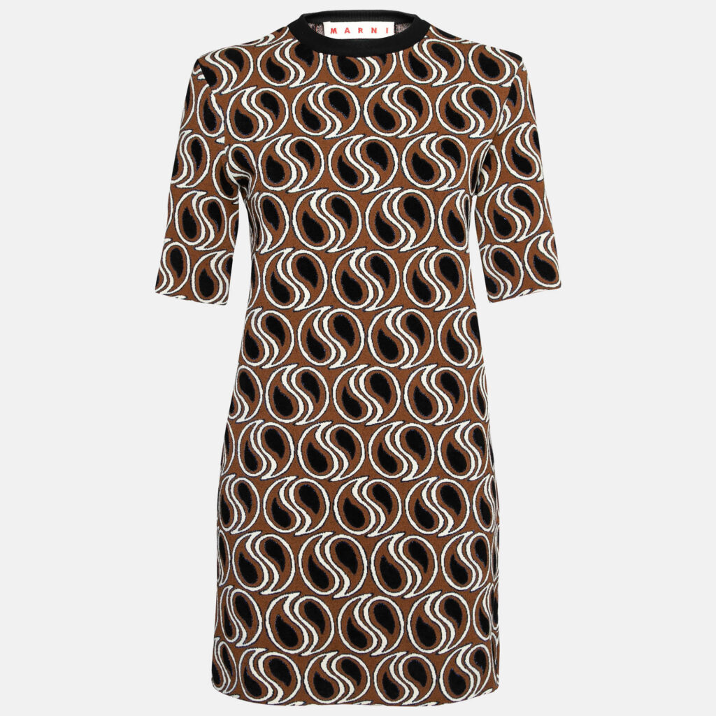 luxury-women-marni-used-clothes-p655706-002-1 Marni Brown Jacquard Lurex Knit Short Sleeve Dress M