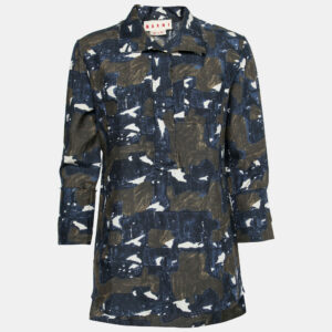Marni Navy Blue & Green Printed Silk Tunic S