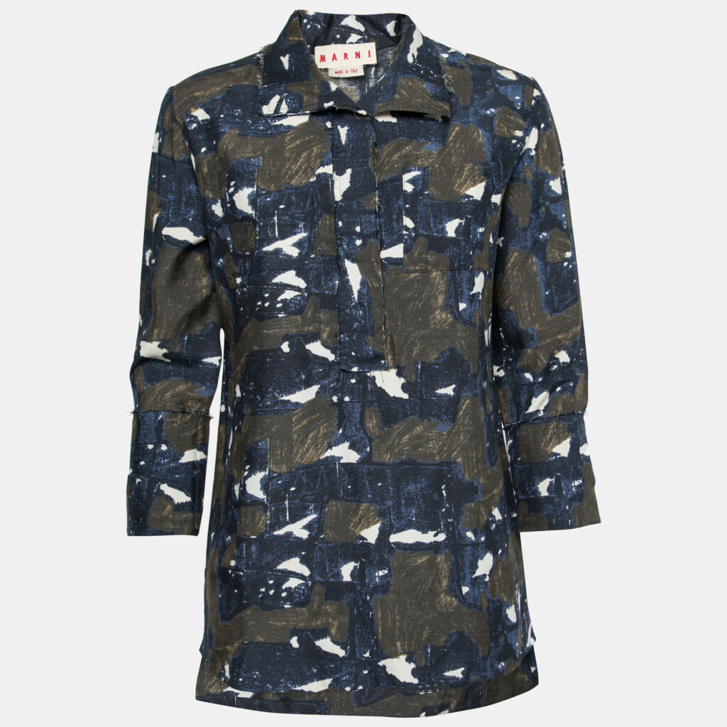 luxury-women-marni-used-clothes-p658447-002-1 Marni Navy Blue & Green Printed Silk Tunic S