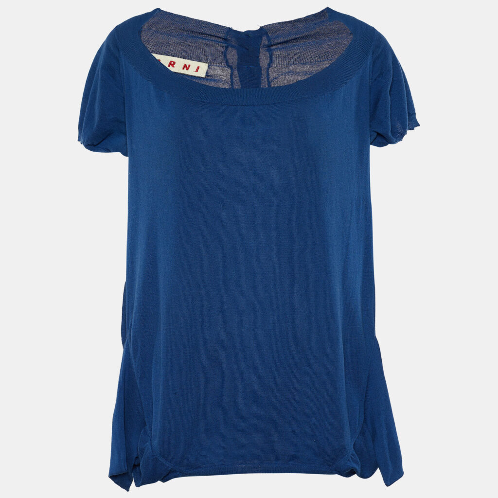 luxury-women-marni-used-clothes-p666979-002-1 Marni Blue Cotton Knit Button Front Top L