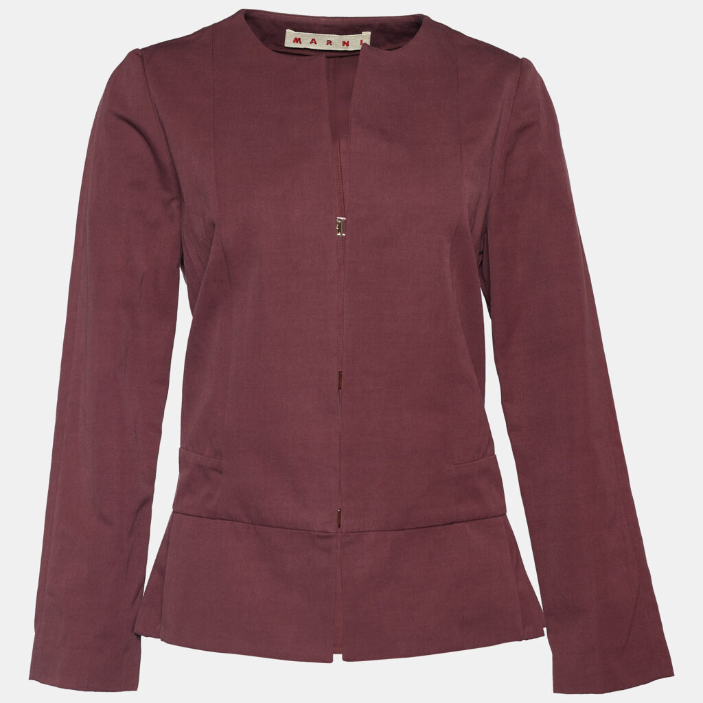luxury-women-marni-used-clothes-p717599-001 Marni Burgundy Cotton & Linen Peplum Jacket M