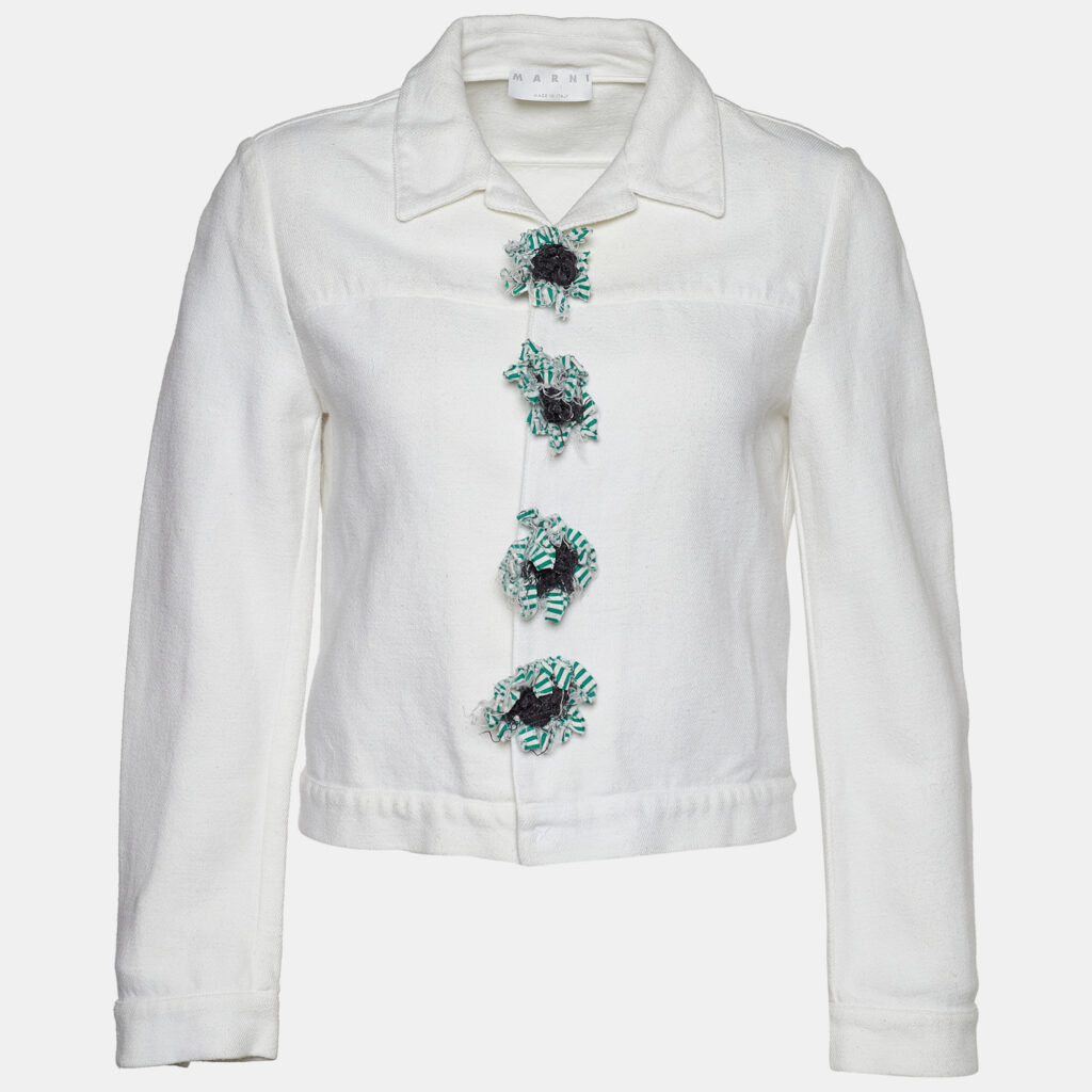 luxury-women-marni-used-clothes-p720213-001 Marni White Cotton & Linen Contrast Button Detail Jacket M
