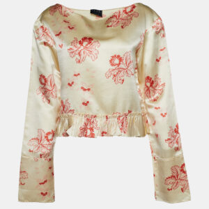 Marni Cream Floral Print Silk Long Sleeve Blouse L