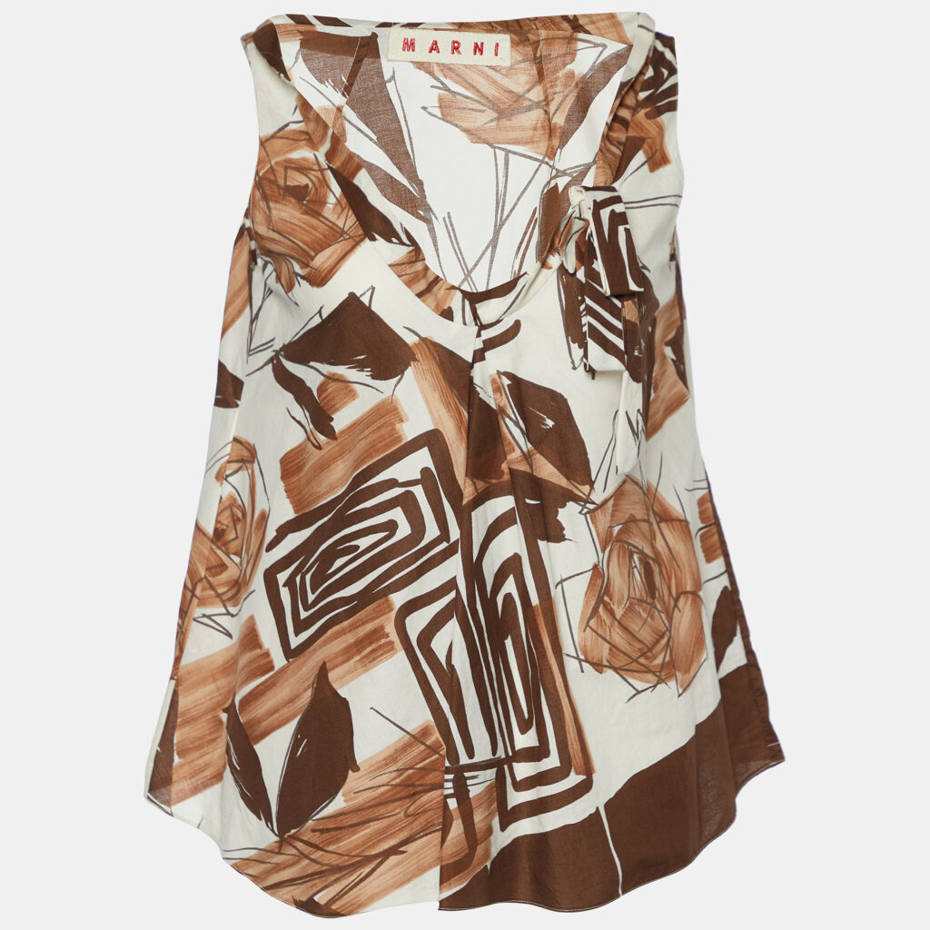 luxury-women-marni-used-clothes-p750429-002 Marni Brown/Cream Cotton Abstract Print Sleeveless Top M