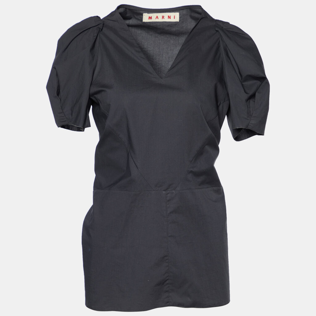 luxury-women-marni-used-clothes-p750841-001 Marni Charcoal Grey Cotton V Neck Top M