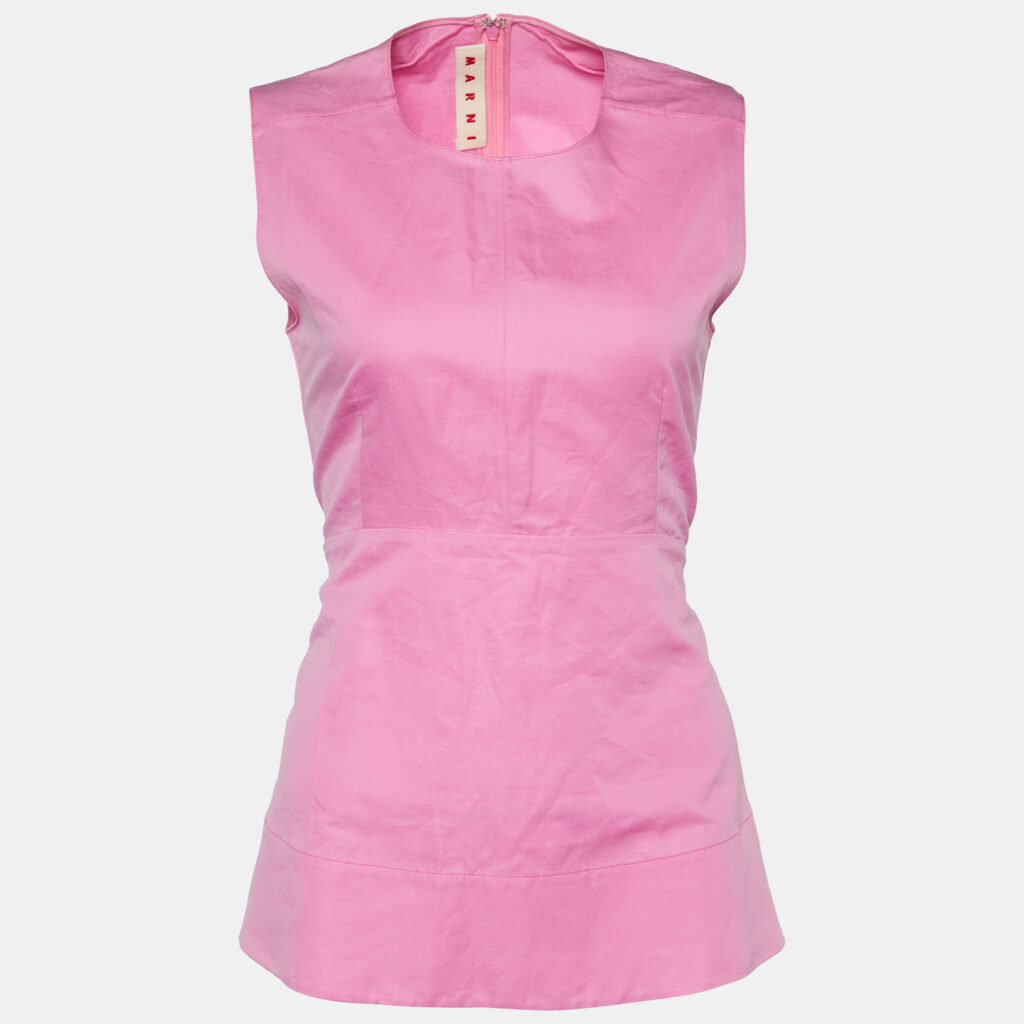 luxury-women-marni-used-clothes-p751255-005 Marni Pink Cotton & Ramie Sleeveless Peplum Top S