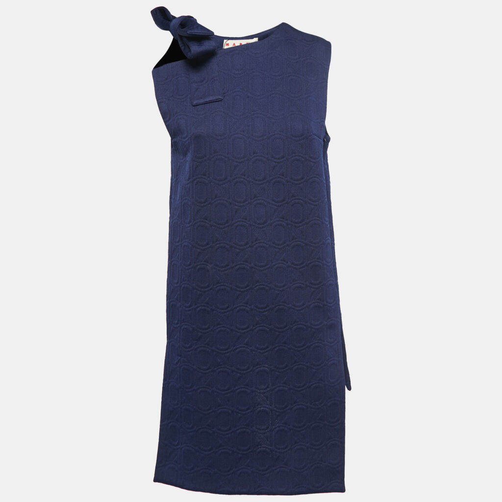 luxury-women-marni-used-clothes-p827094-002 Marni Navy Blue Jacquard Bow Detail Sleeveless Short Dress S