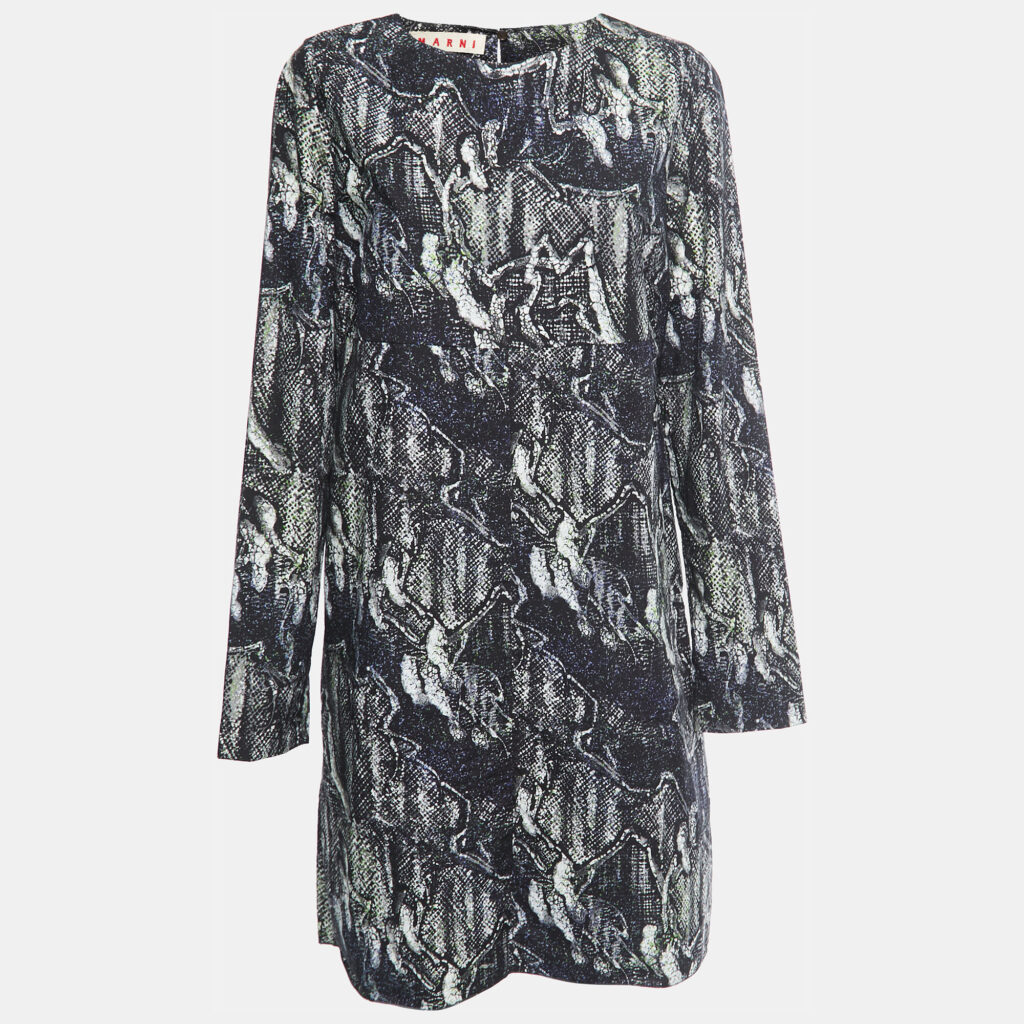 luxury-women-marni-used-clothes-p835364-003 Marni Black Printed Cotton Full Sleeve Short Dress M
