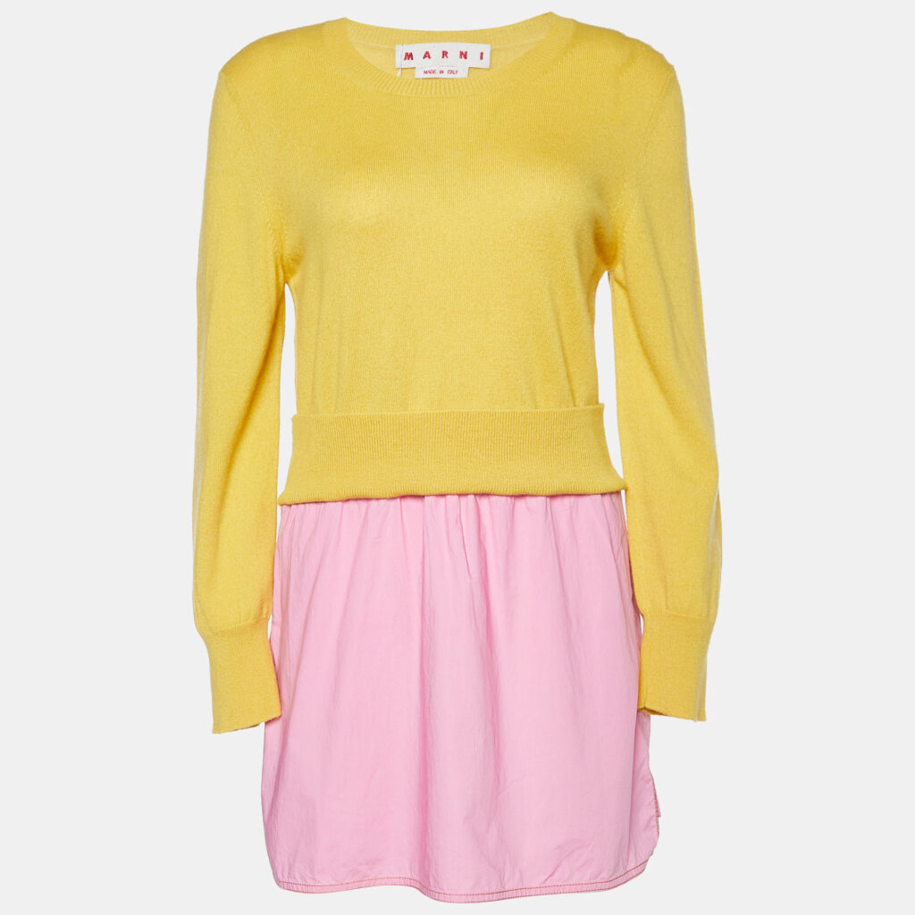 luxury-women-marni-used-clothes-p860583-001 Marni Yellow Knit & Pink Cotton Layered Sweater M
