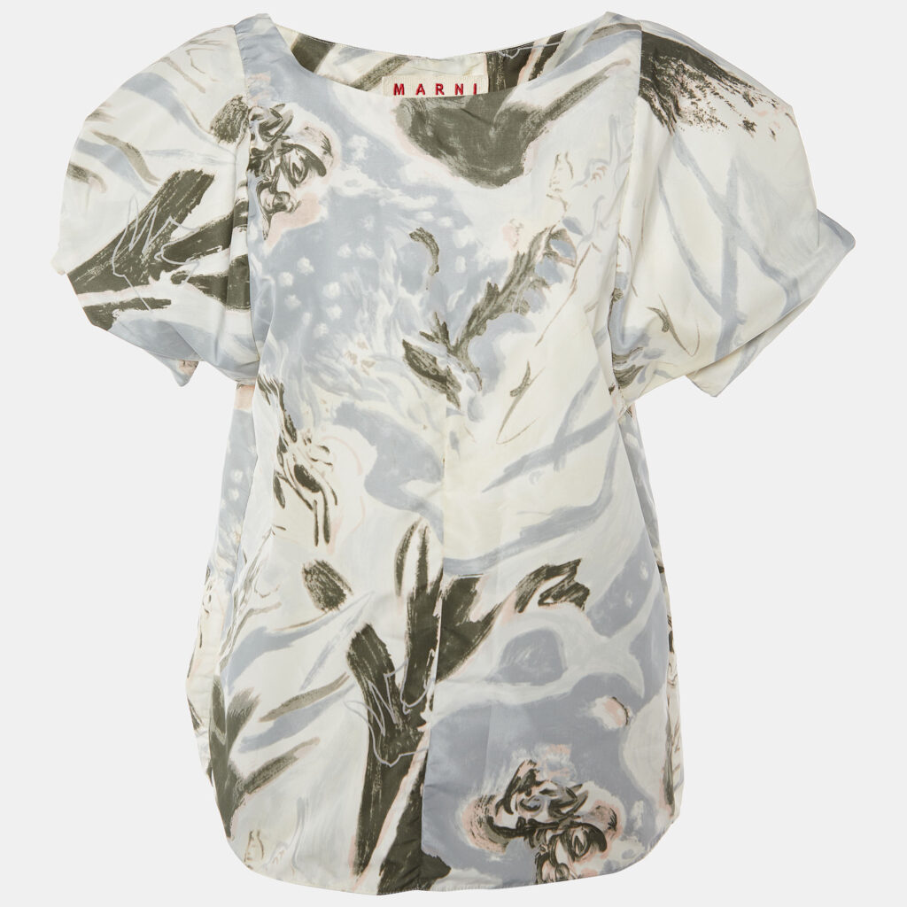 luxury-women-marni-used-clothes-p870547-006 Marni Grey Printed Satin Oversized Sleeve Top L