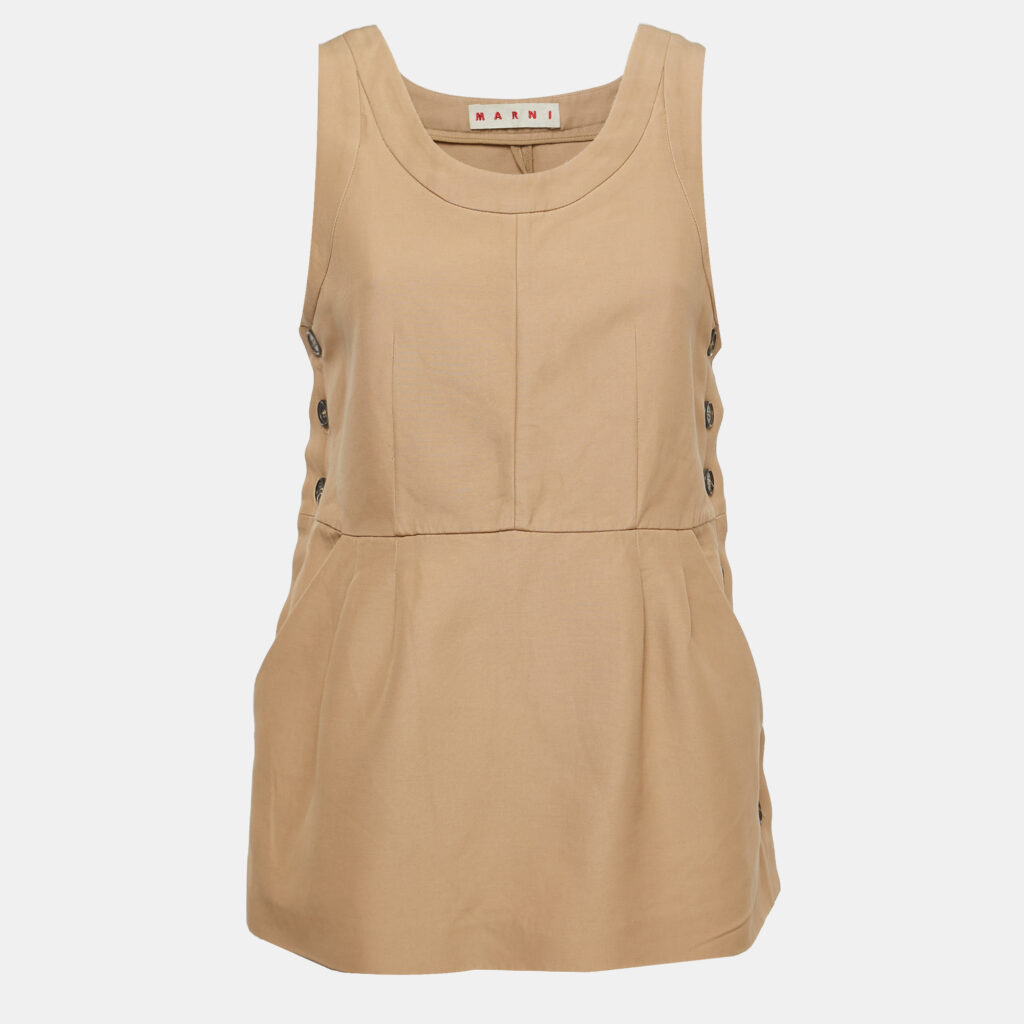 luxury-women-marni-used-clothes-p885434-003 Marni Beige Cotton Buttoned Sleeveless Peplum Top M