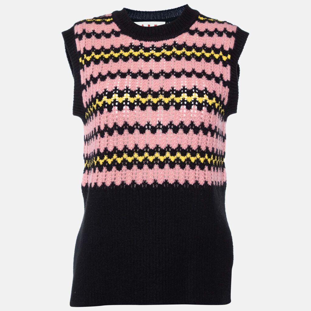 luxury-women-marni-used-clothes-p927847-002 Marni Black Striped Wool Knit Sleeveless Sweater M