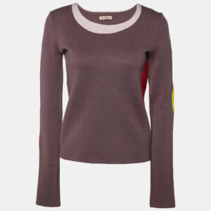 Marni Purple Wool Contrast Detail Long Sleeve Sweatshirt M