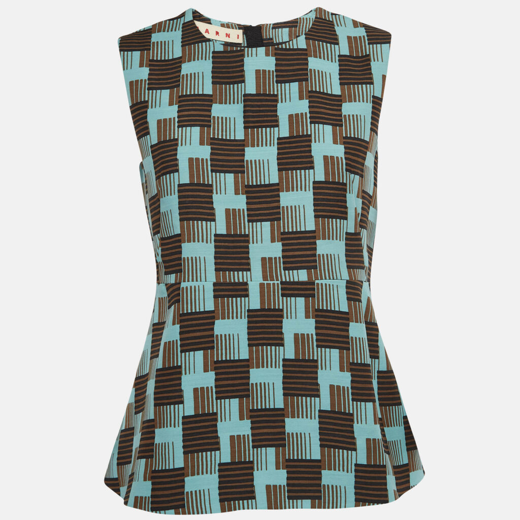 luxury-women-marni-used-clothes-p949487-006 Marni Blue Print Wool and Silk Sleeveless A-Line Top S
