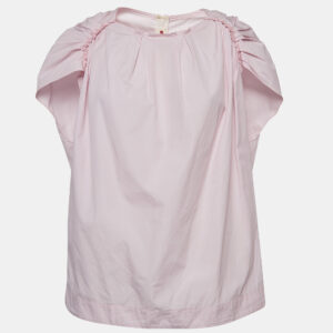 Marni Powder Pink Cotton Pleated Cap Sleeve Blouse S