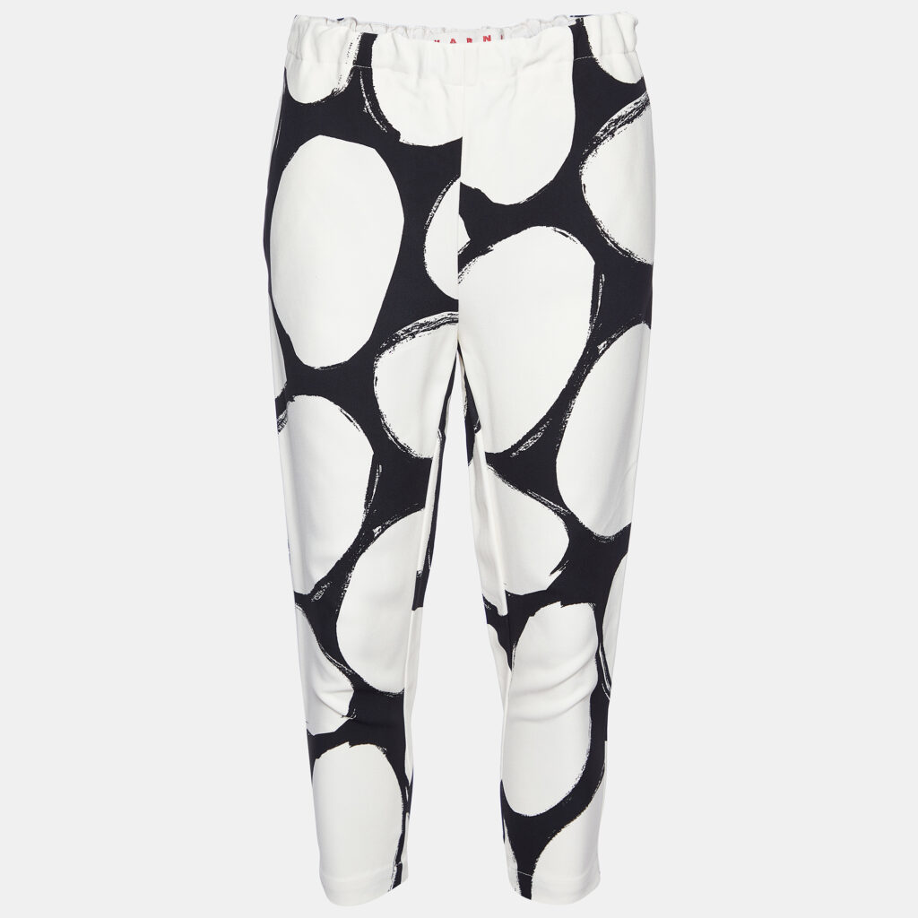 luxury-women-marni-used-clothes-p981578-002 Marni Black/White Pebbles Print Crepe Cady Trousers S