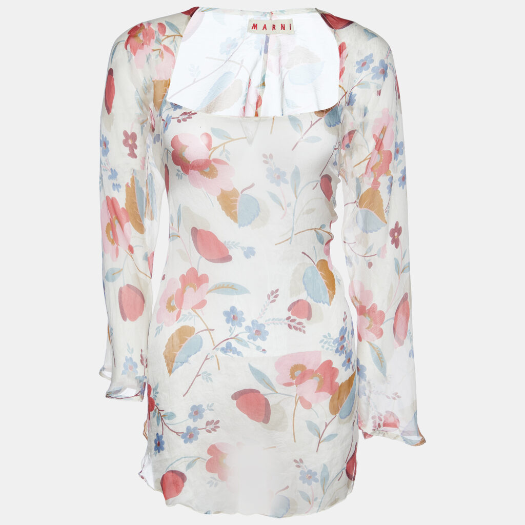 luxury-women-marni-used-clothes-p981583-002 Marni Multicolor Floral Print Silk High-Low Blouse M