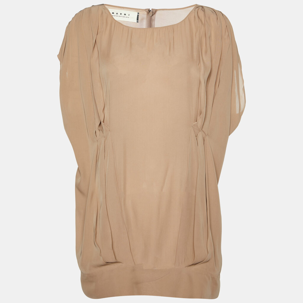 luxury-women-marni-used-clothes-p981594-001 Marni Beige Pleated Crepe Loose Fit Blouse M