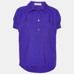 Marni Blue Crepe Puff Sleeve Shirt Blouse S
