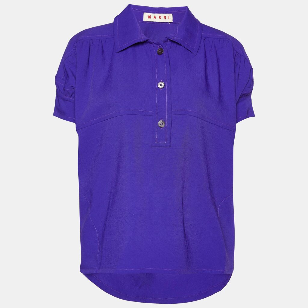 luxury-women-marni-used-clothes-p981786-001 Marni Blue Crepe Puff Sleeve Shirt Blouse S