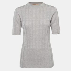 Marni Silver Lurex Knit Mock Neck Top M