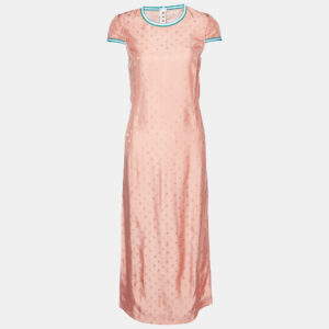 Marni Coral Pink Logo Pattern Sateen Maxi Dress S