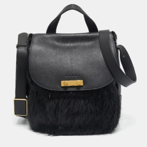 Marni Black Nutria Fur and Leather Messenger Bag