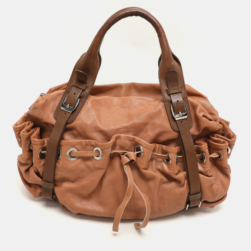 luxury-women-marni-used-handbags-p1157239-014 Marni Beige/Brown Leather Drawstring Satchel