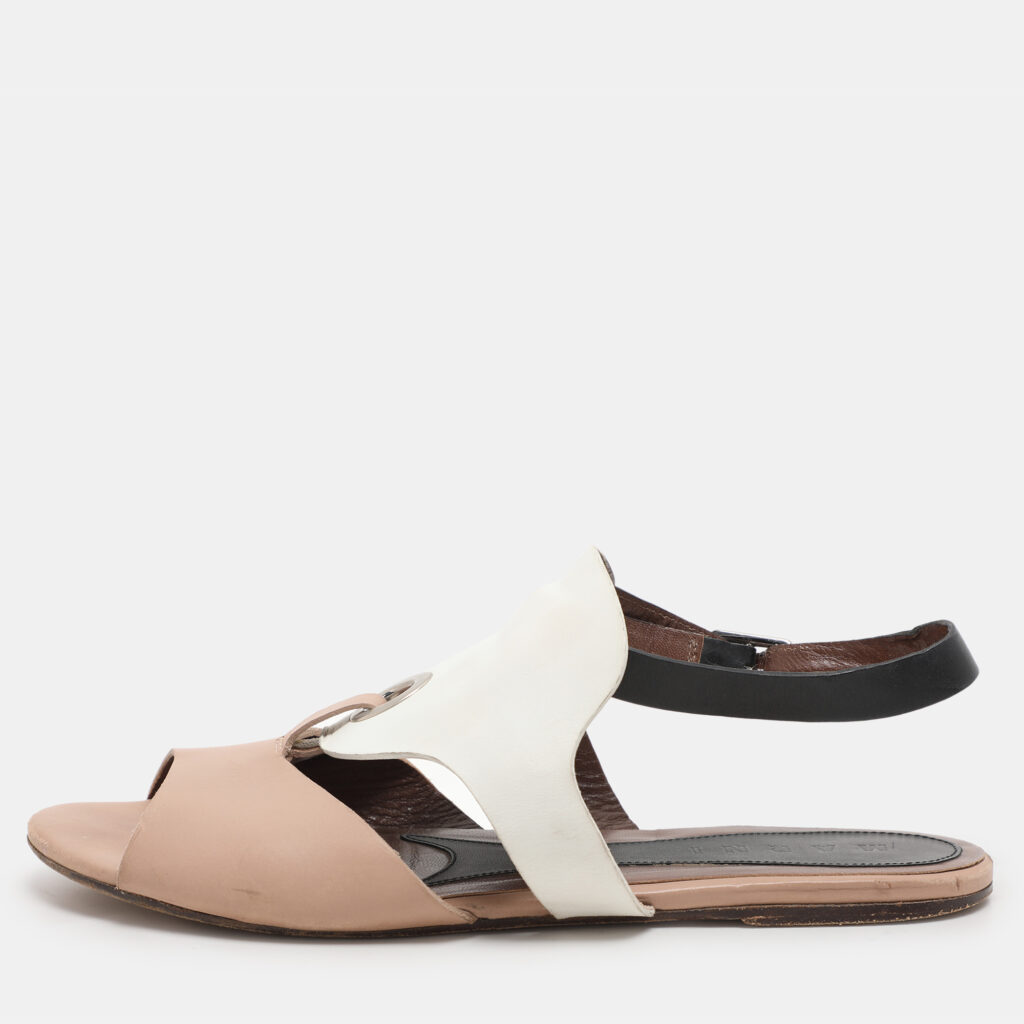 luxury-women-marni-used-shoes-p1112852-001 Marni Beige/White Leather Slingback Flat Sandals Size 40