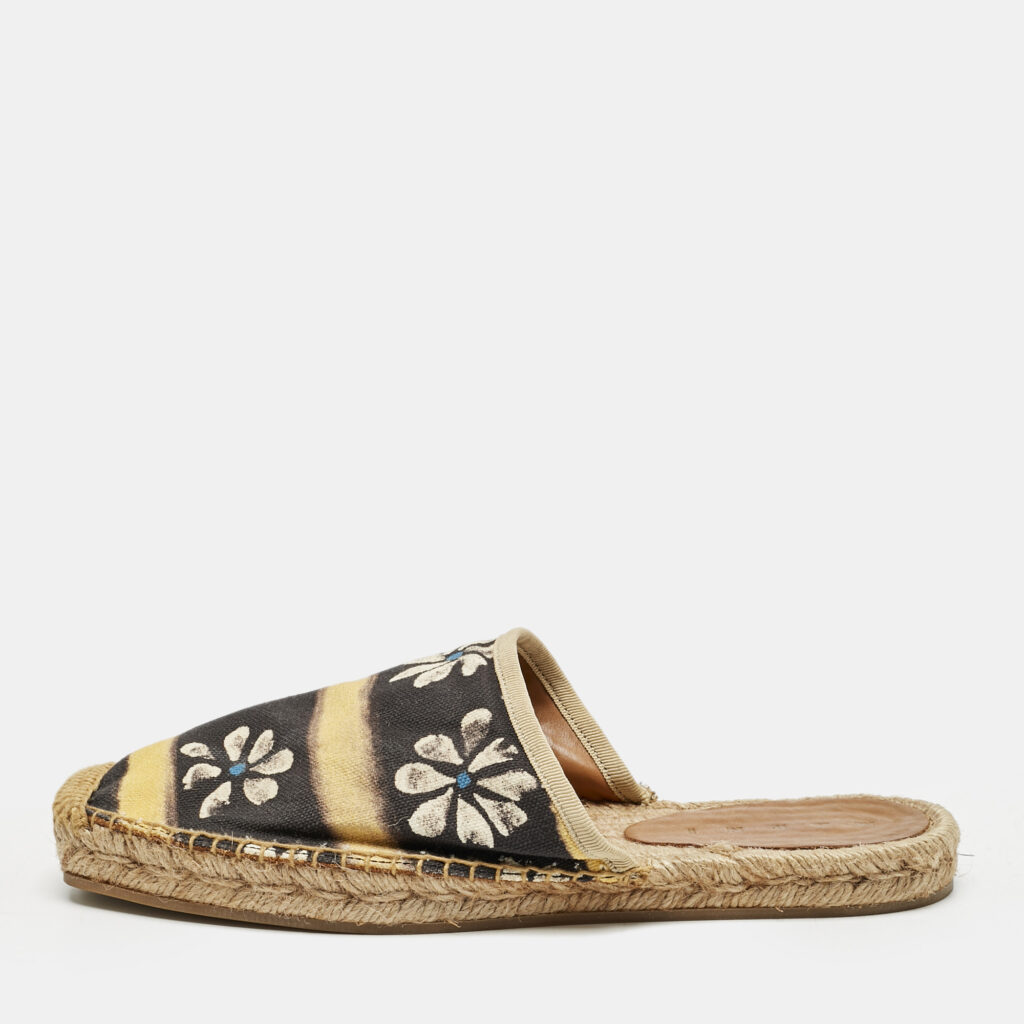 luxury-women-marni-used-shoes-p1152169-003 Marni Black/Yellow Floral Print Canvas Espadrille Flats Size 38